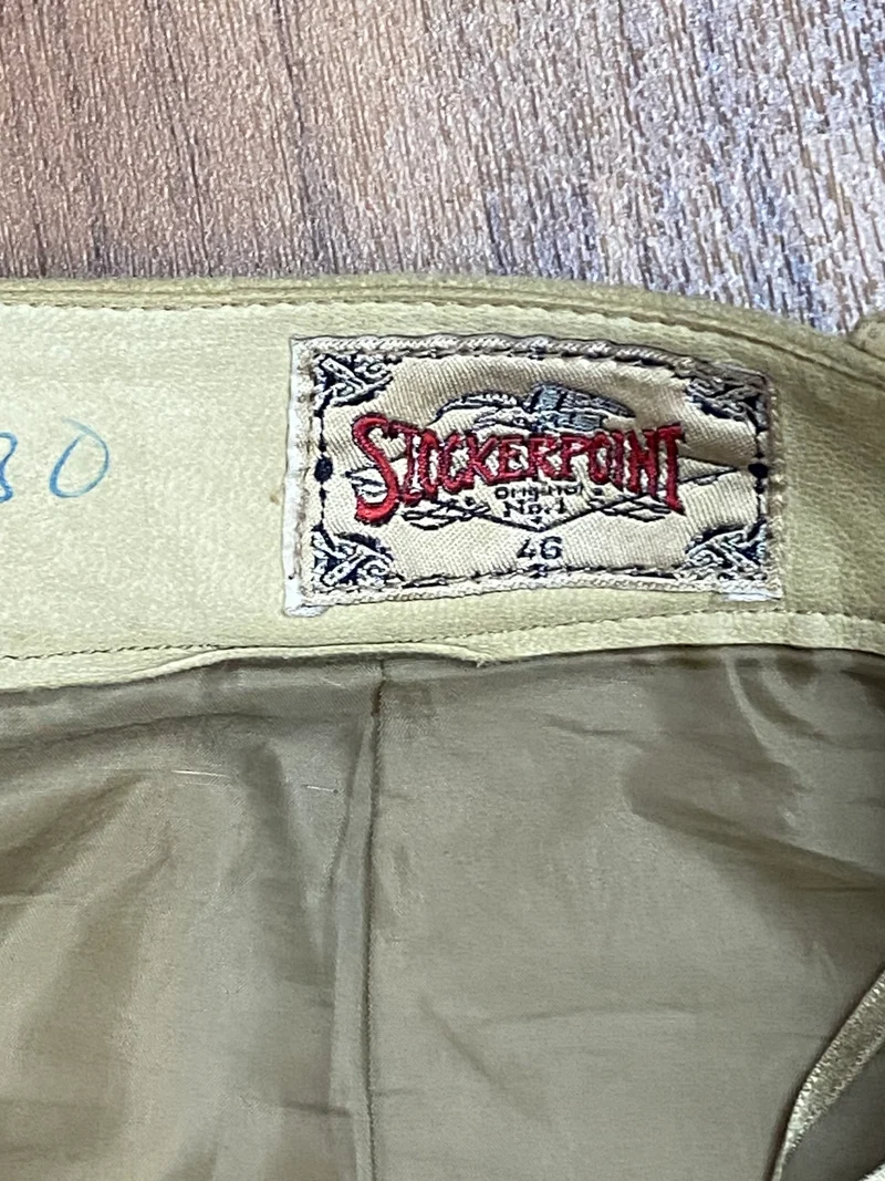 Vintage Kniebundlederhose Herren Stockerpoint Größe 46 Beige Echtleder bestickt
