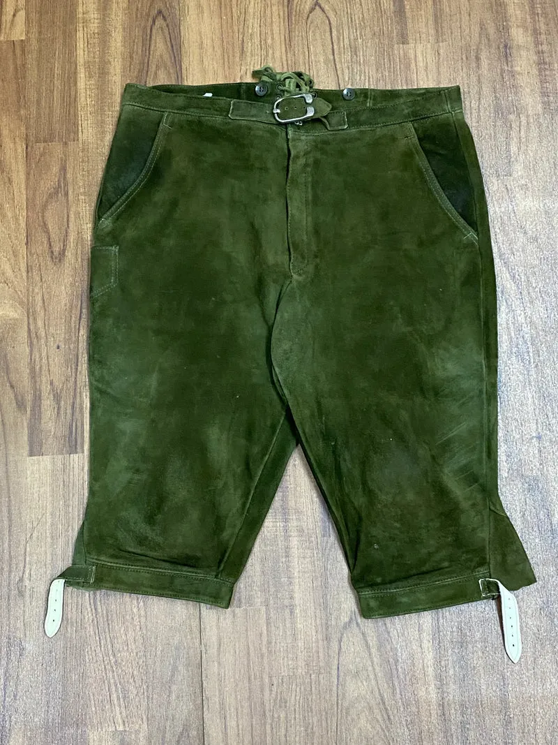 Vintage Lederhose Herren Kniebund Gr. 54 – dunkelgrüne Trachtenhose Kettner