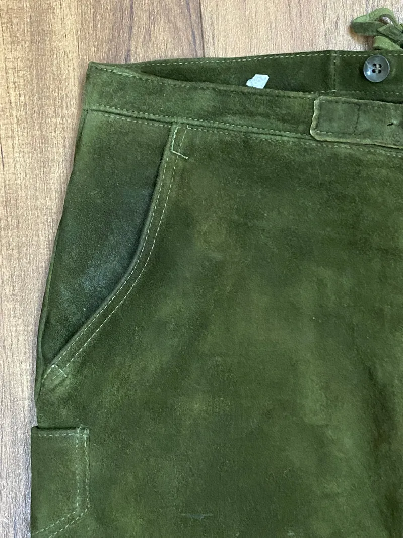 Vintage Lederhose Herren Kniebund Gr. 54 – dunkelgrüne Trachtenhose Kettner