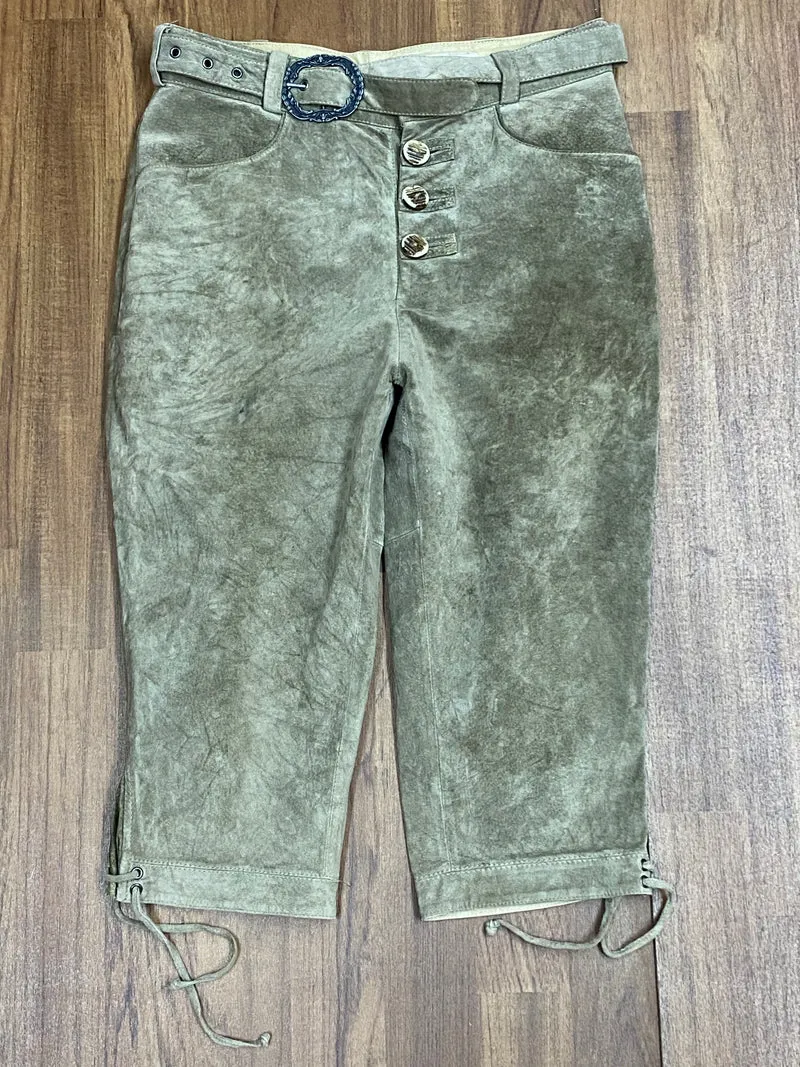 Vintage Kniebundlederhose Herren Größe 46 Grün Echtleder Landhaus
