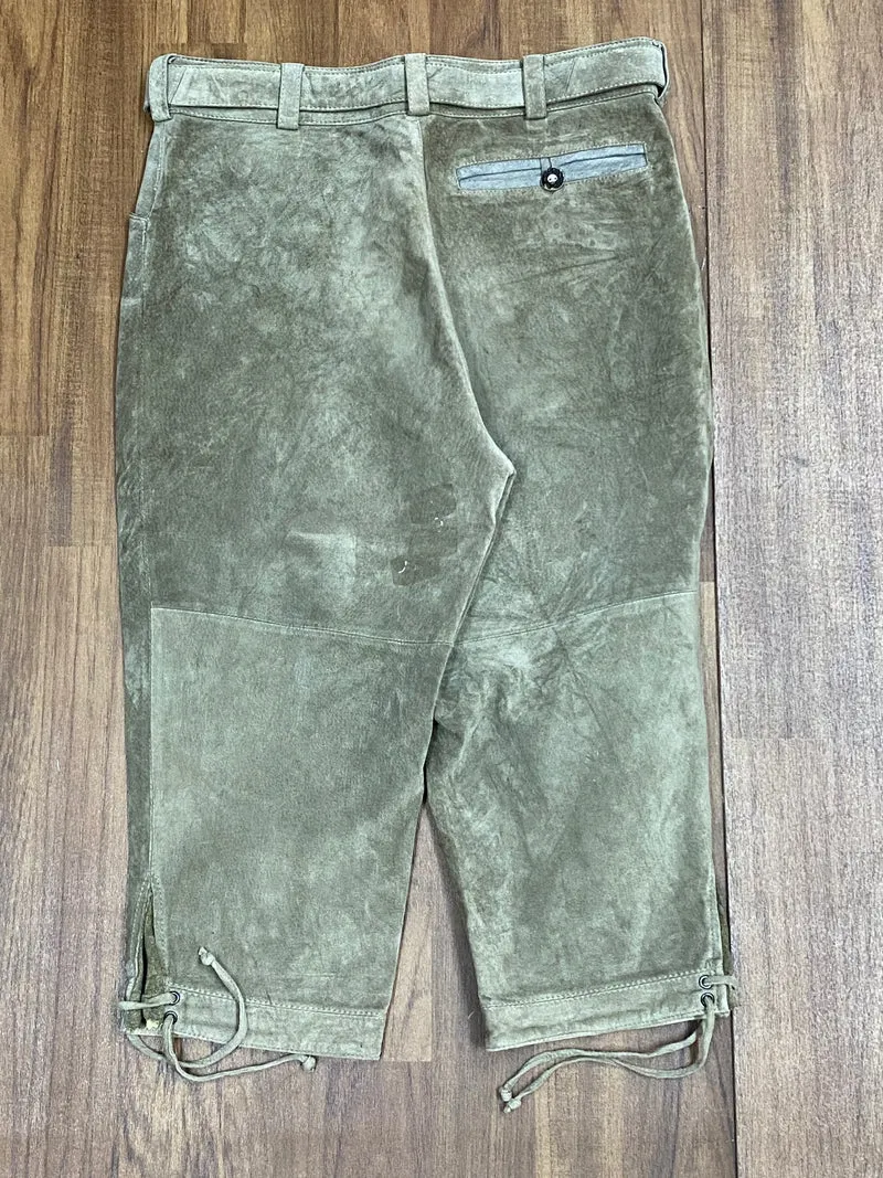 Vintage Kniebundlederhose Herren Größe 46 Grün Echtleder Landhaus