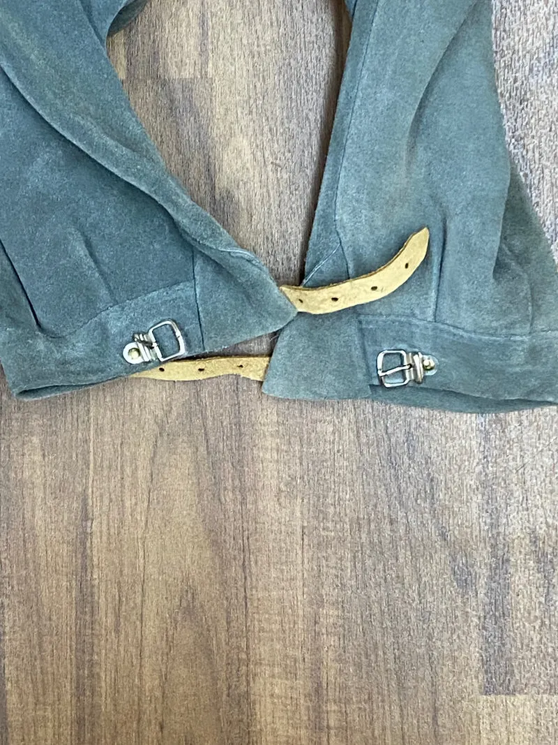 Vintage Kniebundlederhose Herren Größe 44 Graugrün Echtleder mit Gürtel