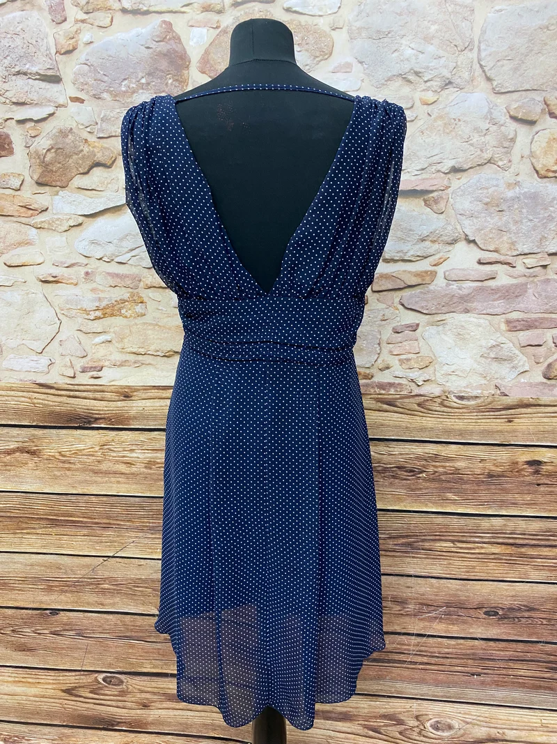 Blau, weißes Kleid mit Pünktchen 40er Jahre Stil, schwingend, Gr.44