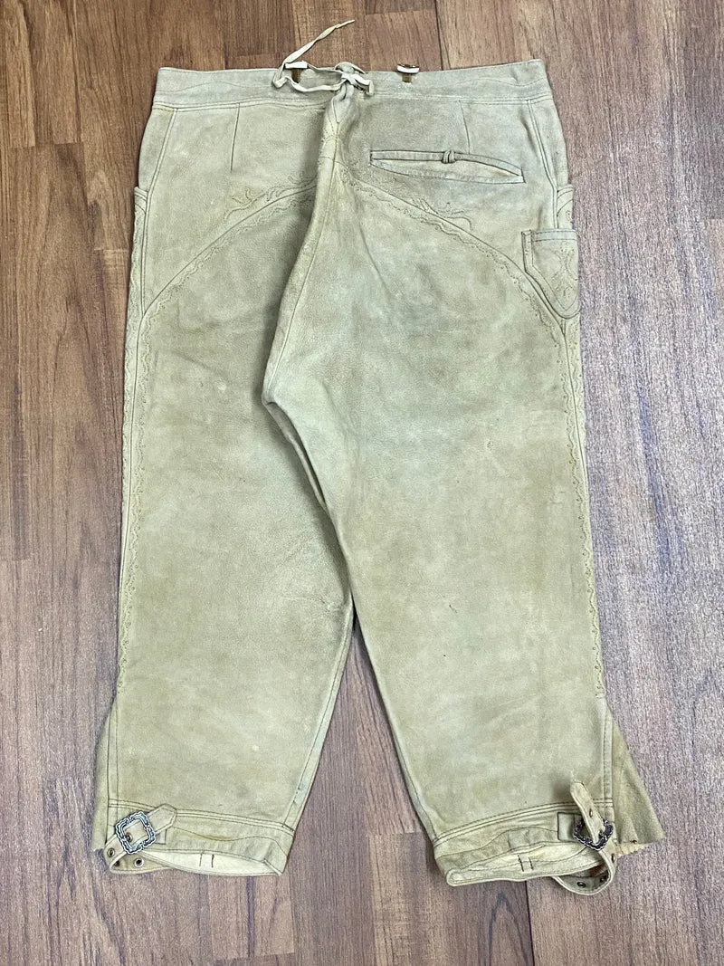 Vintage Kniebundlederhose Herren Größe 46 Beige mit Gürtel Echtleder