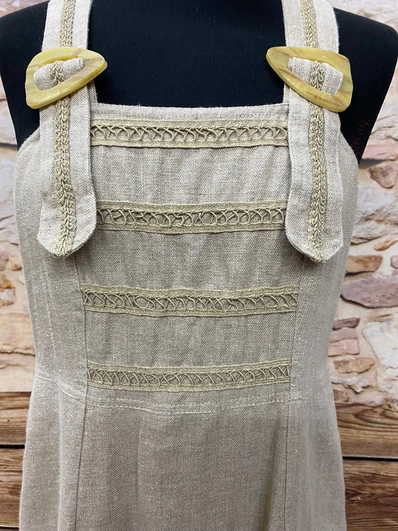 Vintage Leinenkleid Landhaus Damen Gr. 40 natur – langes Trachtenkleid aus 100% Leinen