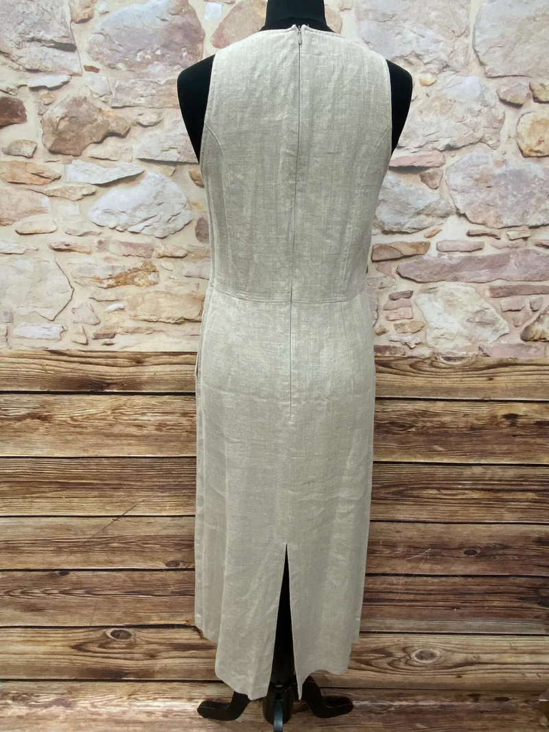 Vintage Leinenkleid Landhaus Damen Gr. 40 natur – langes Trachtenkleid aus 100% Leinen