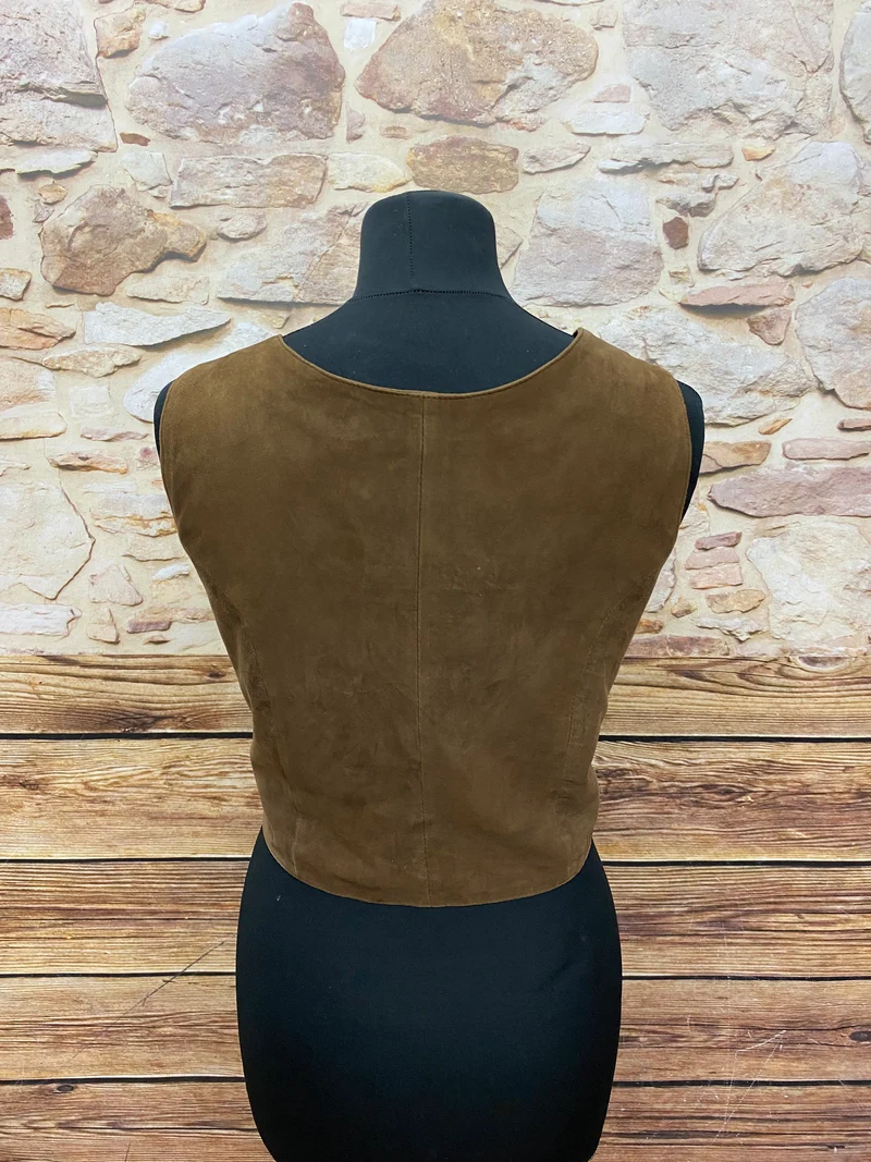 Vintage Trachtenmieder braun – Echtleder, Größe 42